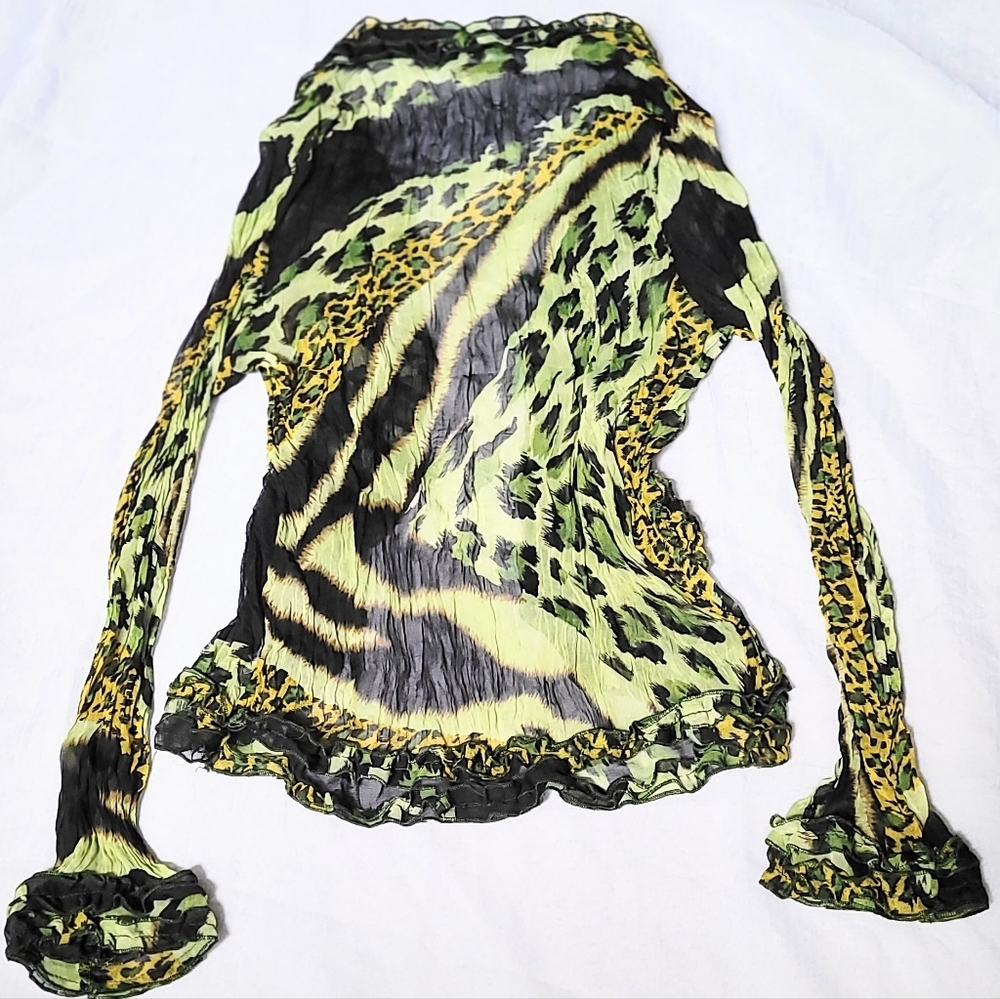 NWOT! Exotic Sheer Ruffle Beaded Animal Print Women's Cardigan Size Small - Picture 4 of 4